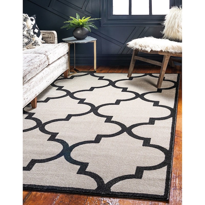 Contemporary Akiva Collection Area Rug - 7'x10' - Beige-Black