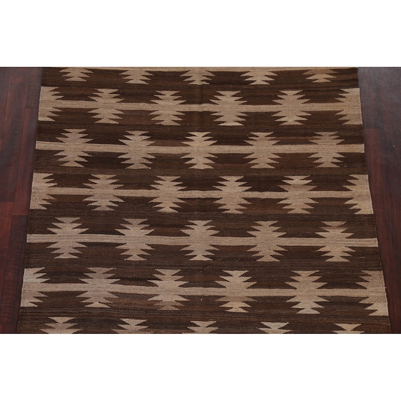 Natural Dye Geometric Tribal Kilim Oriental Wool Area Rug Hand-woven - 4'9" x 6'1"