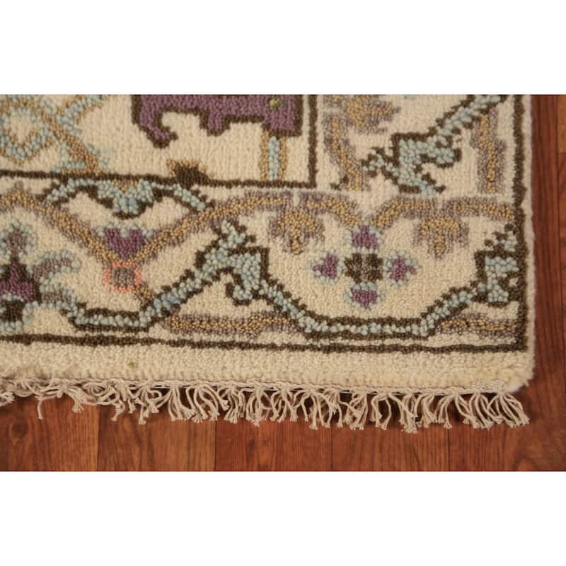 All-Over Floral Oushak Indian Runner Rug Hand-Knotted Wool Carpet - 2'6"x 7'9"