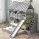 preview thumbnail 2 of 22, Twin Over Twin House Bunk Bed with Slide & Trundle, Solid Wood Bunk Bed Frame w/Storage Staircase, Roof & Window for Kids, Teens