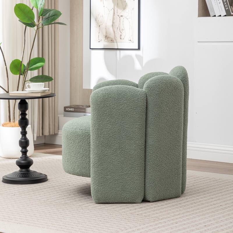 SEYNAR Modern Glam Teddy Fabric Upholstered Round Accent Chair with Flower Shaped Back Design