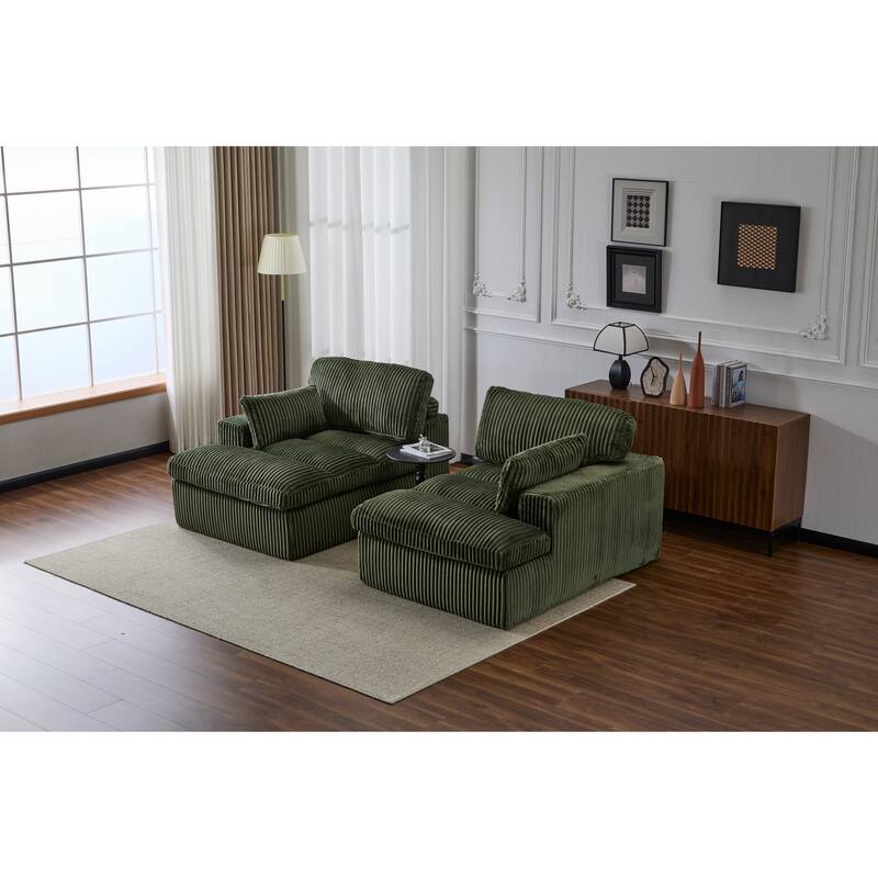 Double Chaise Lounge Sofa - Upholstered Sleeper Cloud Couch, No Assembly, Corduroy - Living Room, Bedroom