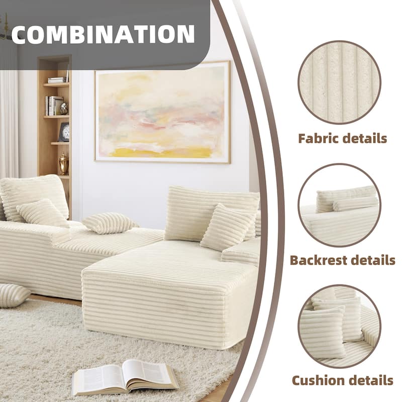 Oversized Upholstered Modular Sectional Chaise Lounge with Pillows