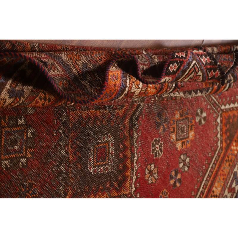 Pre-1900 Antique Qashqai Persian Rug Vegetable Dye Wool Carpet - 5'1"x 7'7"