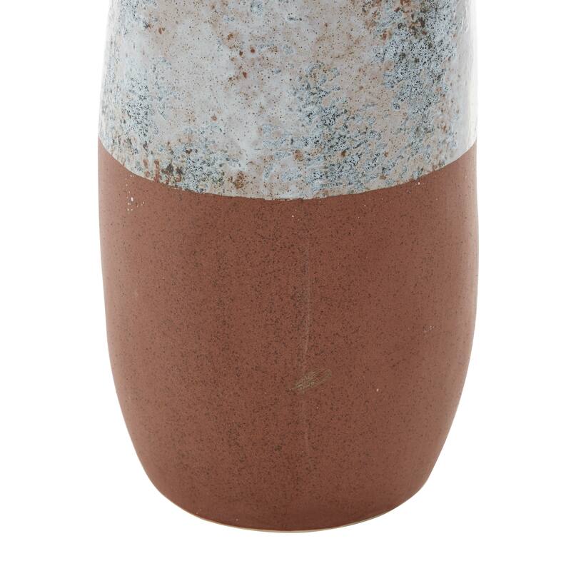White Ceramic Handmade Decorative Vase with Terracotta Accents