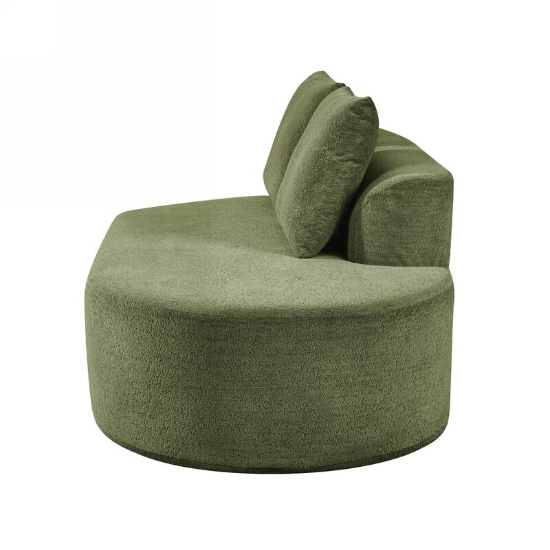 Curved Chaise Lounge with L-shape Back Arm, Pearl Upholstery Sectional Sofa Set with 4 Pillows for Living Room Sleeper Couch