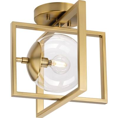 Atwell Collection 10" One-Light Mid-Century Modern Brushed Bronze Clear Glass Semi-Flush Mount Light - 12 in x 10 in x 9.75 in