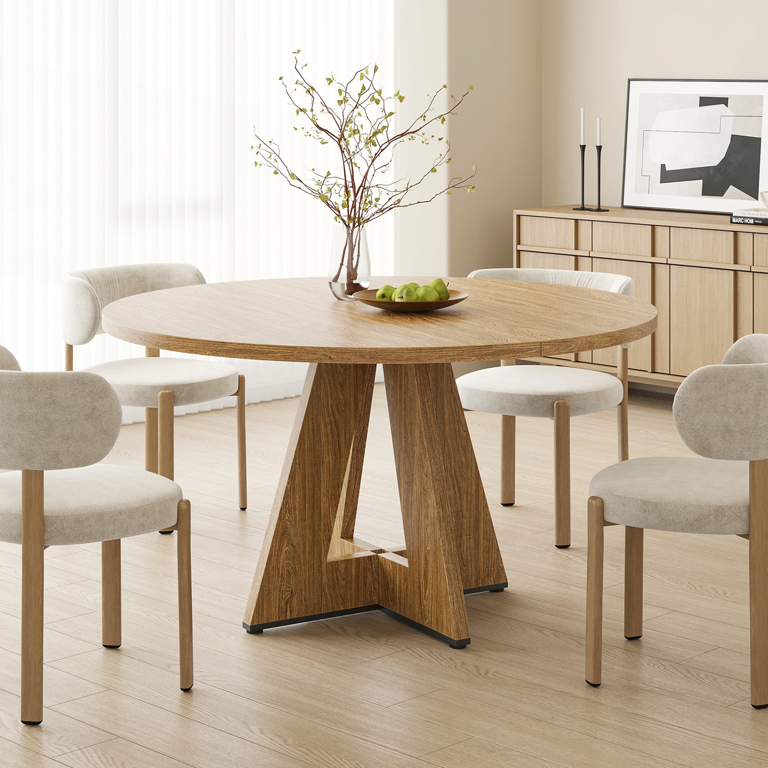 47 Inch Round Dining Table with Sturdy Metal Base for 4-7 People