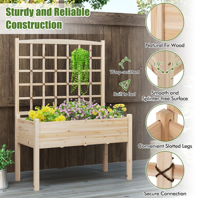Gymax Raised Garden Bed w/ Lattice Trellis Drainage Holes Legs Legs