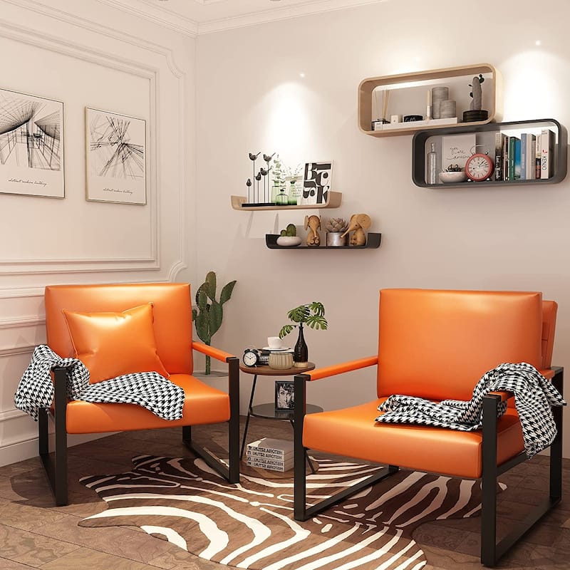 Mieres Mid-Century Style Faux Leather PU Accent Chair, Armchair with Steel Frame