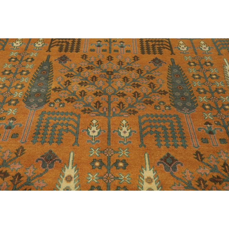 Hand-knotted Traditional Wool Orange Geometric Oriental Area Rug - 9' 8'' X 7' 11''