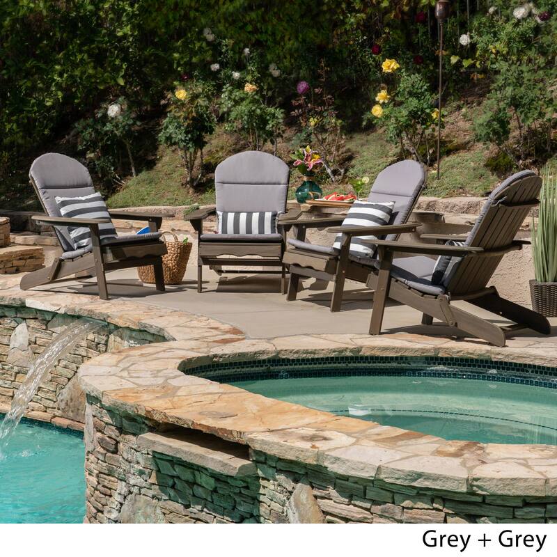 Malibu Outdoor Wood Folding Adirondack Chairs (Set of 4) by Christopher Knight Home - Gray +Gray Cushion