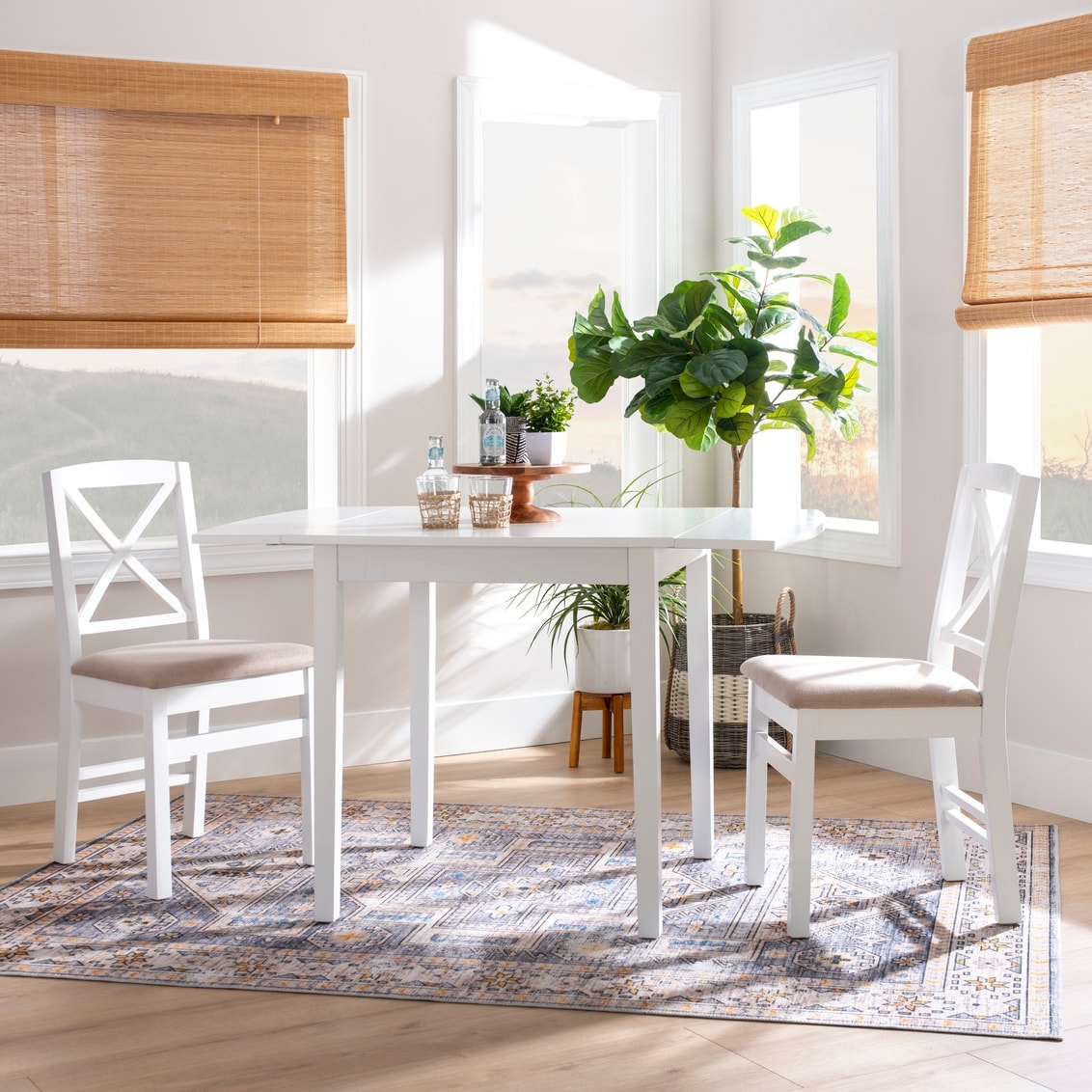White dining room table with sales leaf
