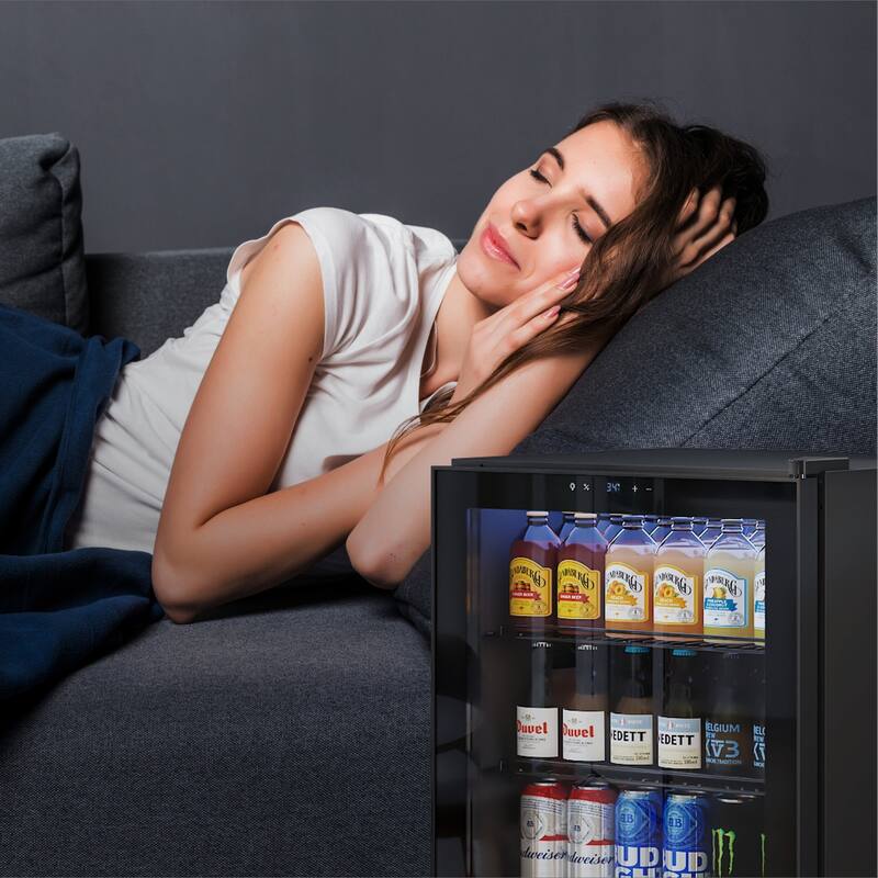 Yeego 4.6 Cu.Ft Beverage Refrigerator, Built-in or Freestanding Cooler with Glass Door, LED Light, Quiet Compressor