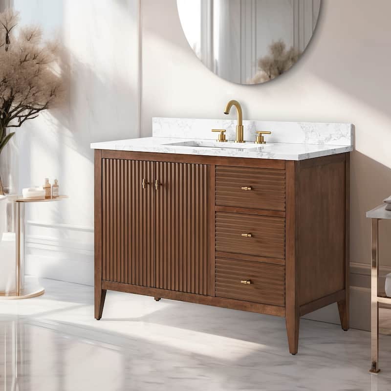 Vanity Art 42" Single Sink Bathroom Vanity Cabinet with Engineered Marble Countertop
