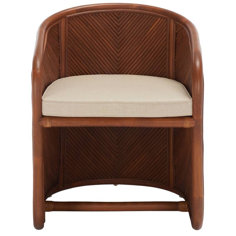 SAFAVIEH Zelia Rattan/Beige Cushion Accent Chair - 21 In. W x 22 In. D x 29 In. H - 21Wx22Dx29H