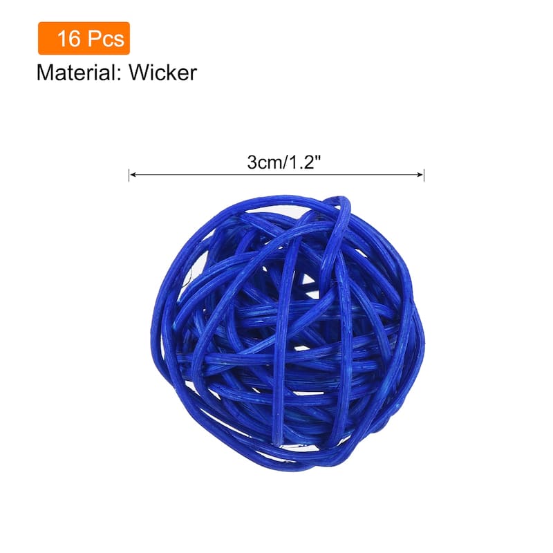 Wicker Rattan Balls 1.2 Inch Rattan Decorative Balls Vase Fillers - Navy Blue - 16 Pcs