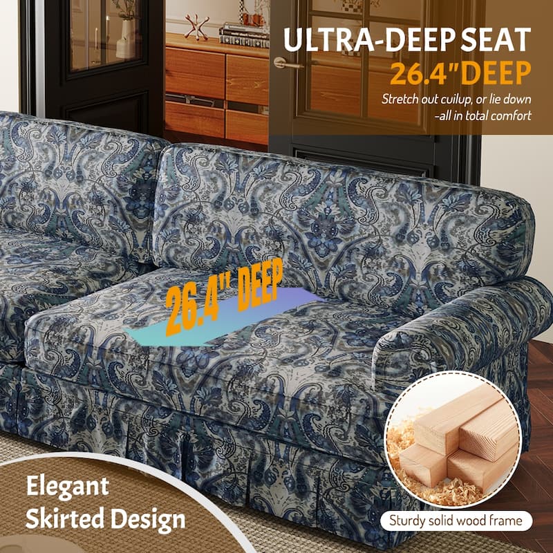 GDFStudio - Chenille Deep Seat 3-Seater 74" Sofa with Skirt Design