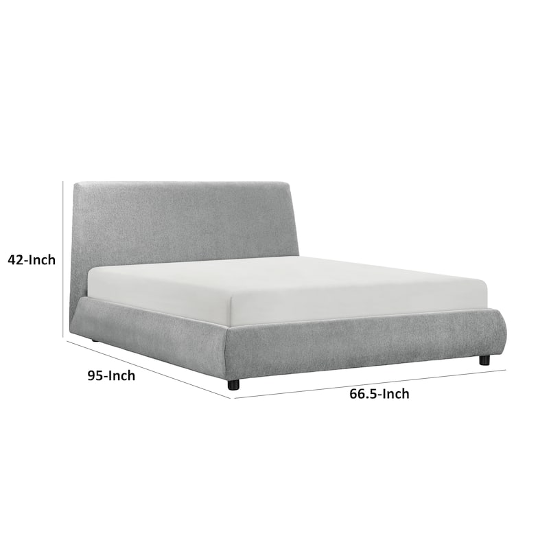 Ford Queen Size Platform Bed, Low Profile, Gray Chenille Fabric Upholstery