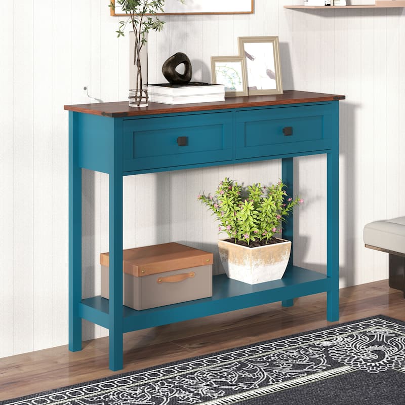 Farmhouse Entryway Console Table with Drawers and Shelf