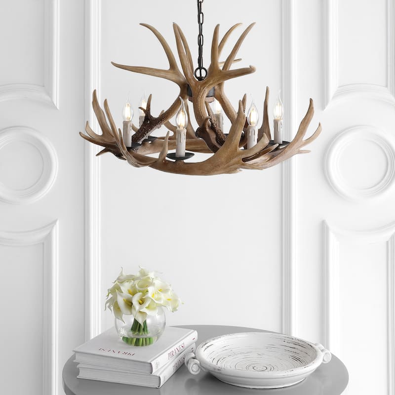 Apollo 28.5" Adjustable Resin Antler 6-Light Chandelier, Brown by JONATHAN Y