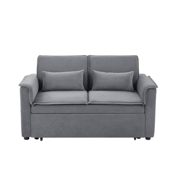 55" Fabric Sofa Bed with Sleeper, Adjustable Backrest & 2 Lumbar Pillows