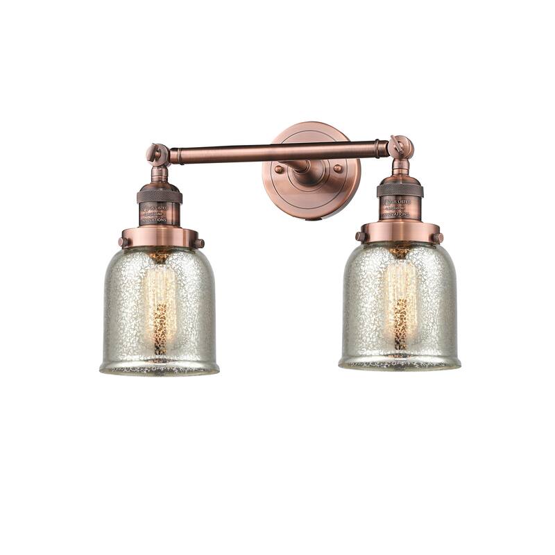 Innovations Lighting Small Bell 2 Light 15" Wide Bathroom Vanity Light - Antique Copper / Silver Plated Mercury