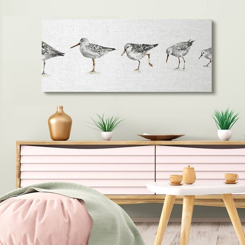 Stupell Sandpiper Bird Stances Minimal Grey White Painting Canvas Wall Art