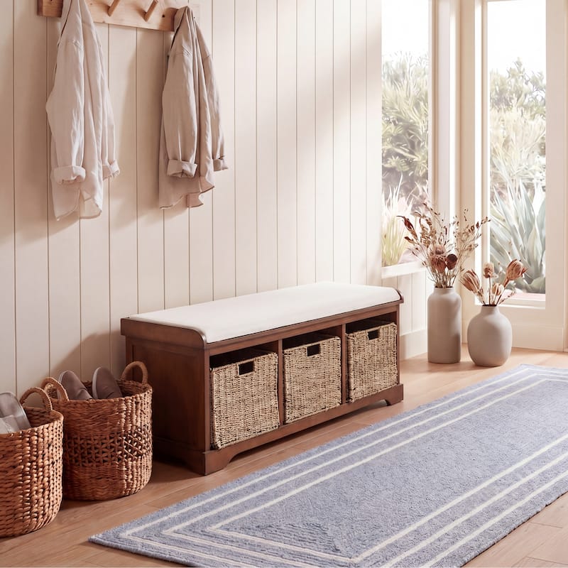 SAFAVIEH Eola Grey/ White Storage Bench - 47" x 16.1" x 19.9" - 47"W x 16"D x 20"H