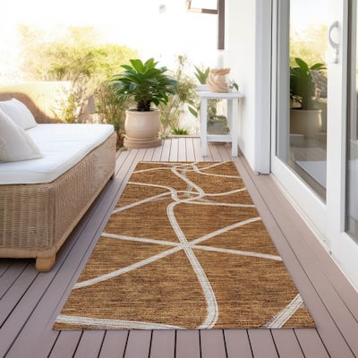Machine Washable Indoor/ Outdoor Contemporary Links Chantille Rug