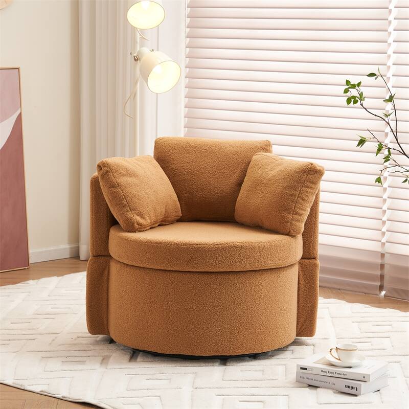 Teddy Fabric Swivel And Storage Chair With Back Cushion - Khaki