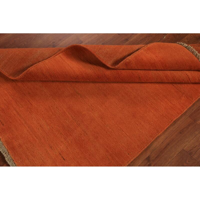 Orange Gabbeh Oriental Rug Handmade Wool Carpet - 3'5" x 4'11"