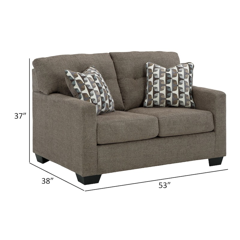 Joey 53 Inch Loveseat with 2 Accent Pillows, Tufted Back, Brown Polyester
