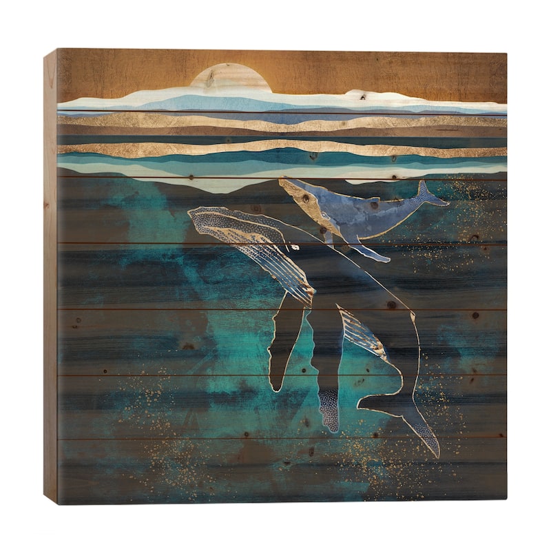 Moonlit Whales Print On Wood by SpaceFrog Designs - Multi-Color - 26x26x1.5
