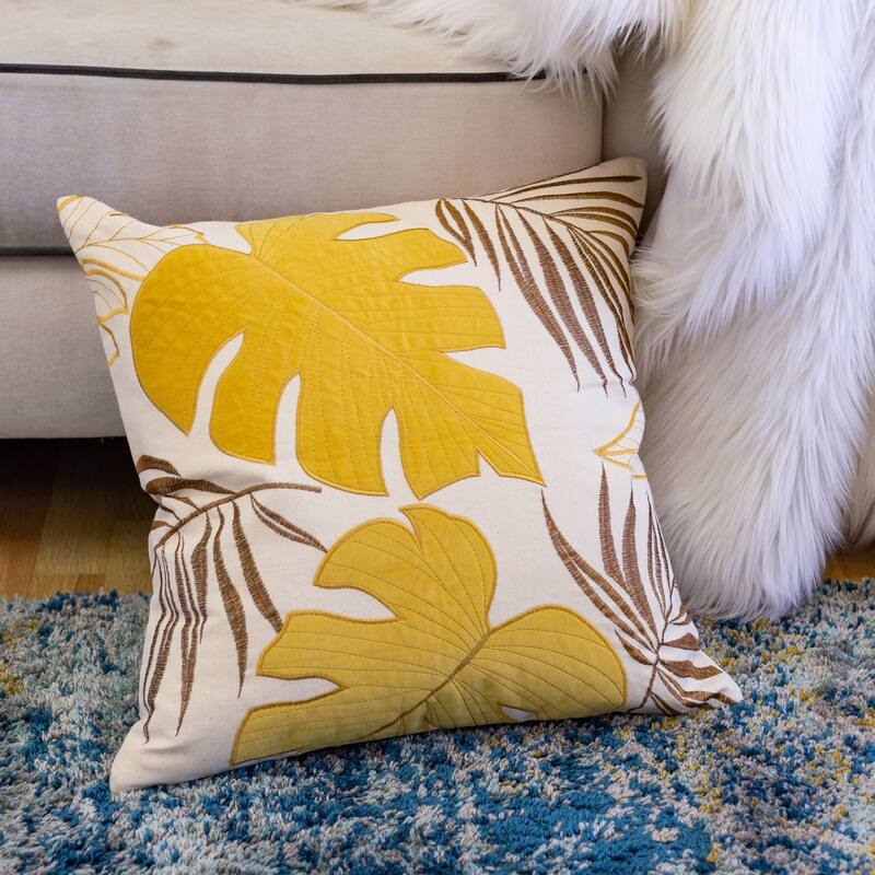 Leaf Pattern Decorative Pillow with Velvet Cover 20x20 Inches