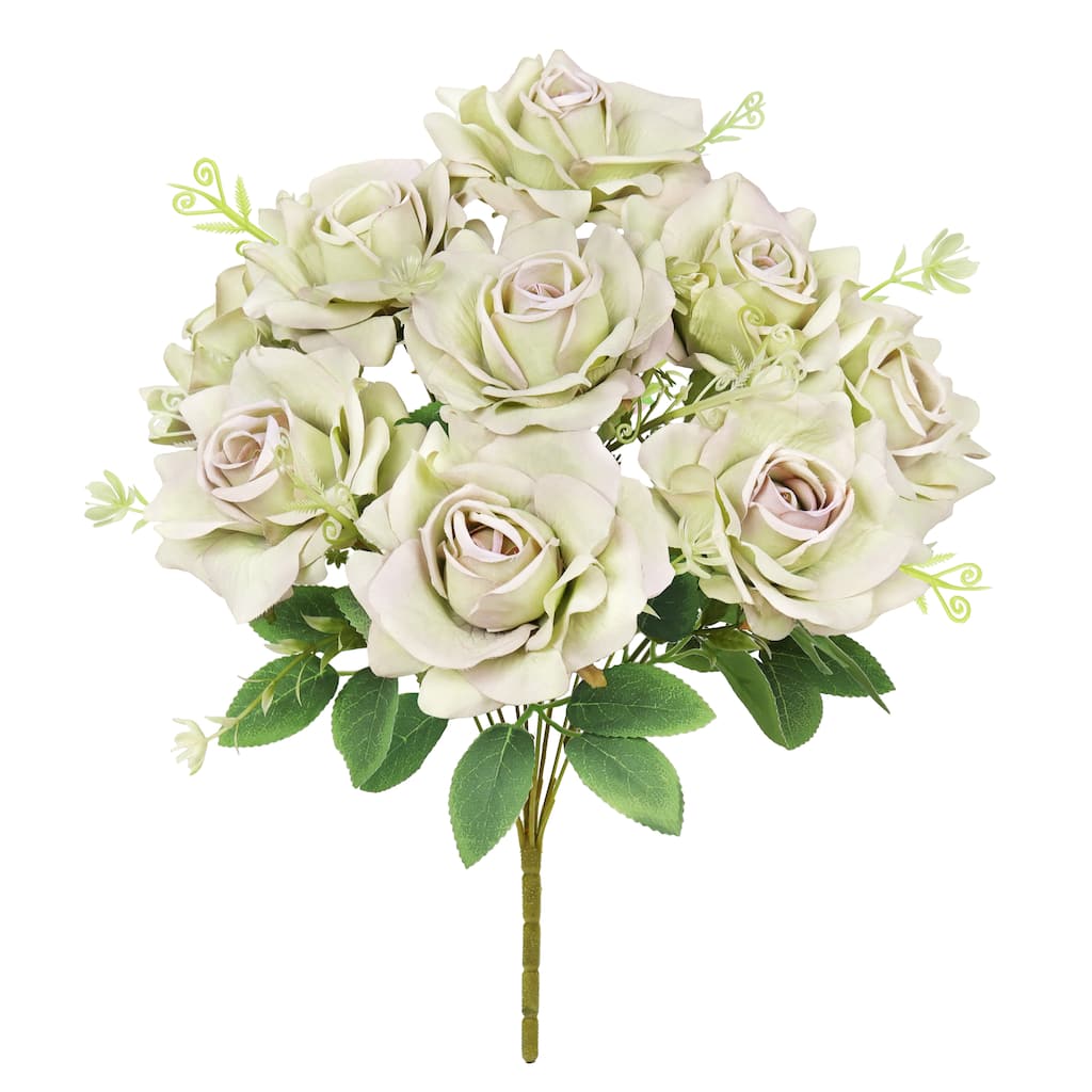 Set of 2 Beige Green Artificial Gardenia Rose Flower Stem Bush Bouquet 17in - 17" L x 11" W x 11" DP