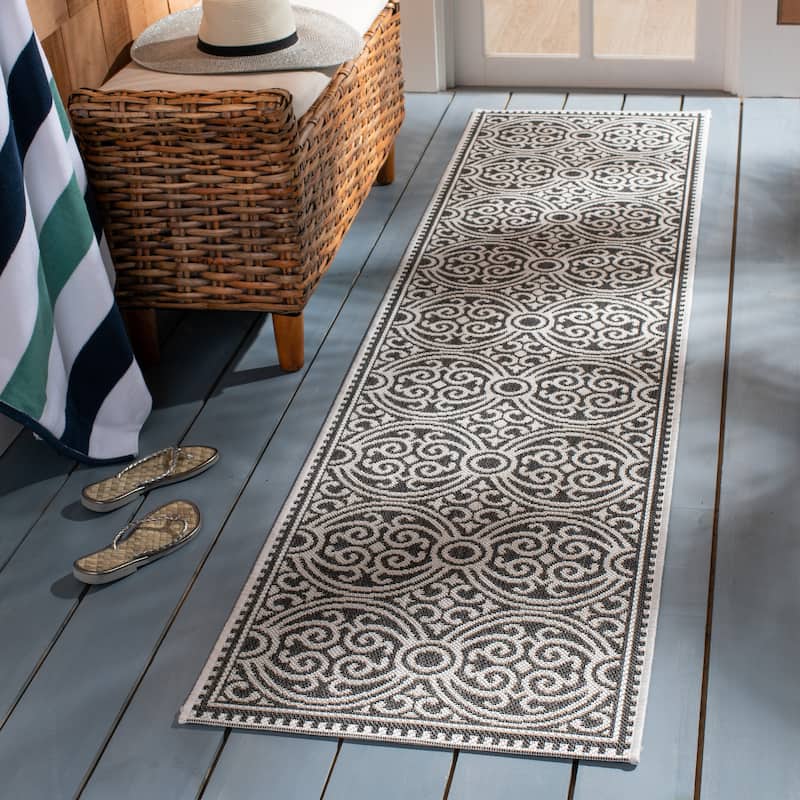 SAFAVIEH Beach House Guilene Indoor/ Outdoor Waterproof Patio Backyard Rug - 2'2" x 10' Runner - Light Grey/Charcoal
