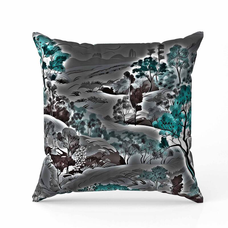 Leaf Magic Stories Indoor/Outdoor Reversible Throw Pillow Grey and Turquoise