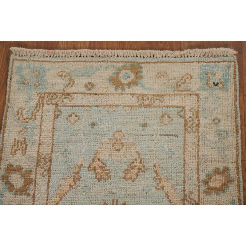 Hand Knotted Oriental 100% Wool Carpet Transitional Geometric Navy Blue & Blues Oushak Area Rug - 3' 0'' X 1' 11''