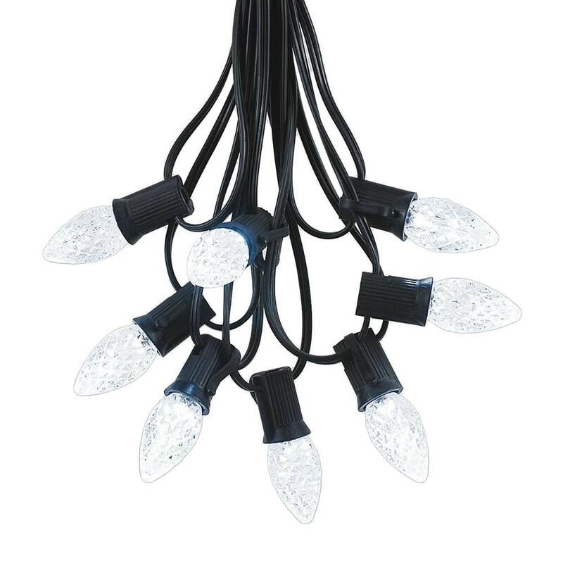 25 Foot C7 LED Christmas Light Set, Hanging String Lights, Black Wire - White