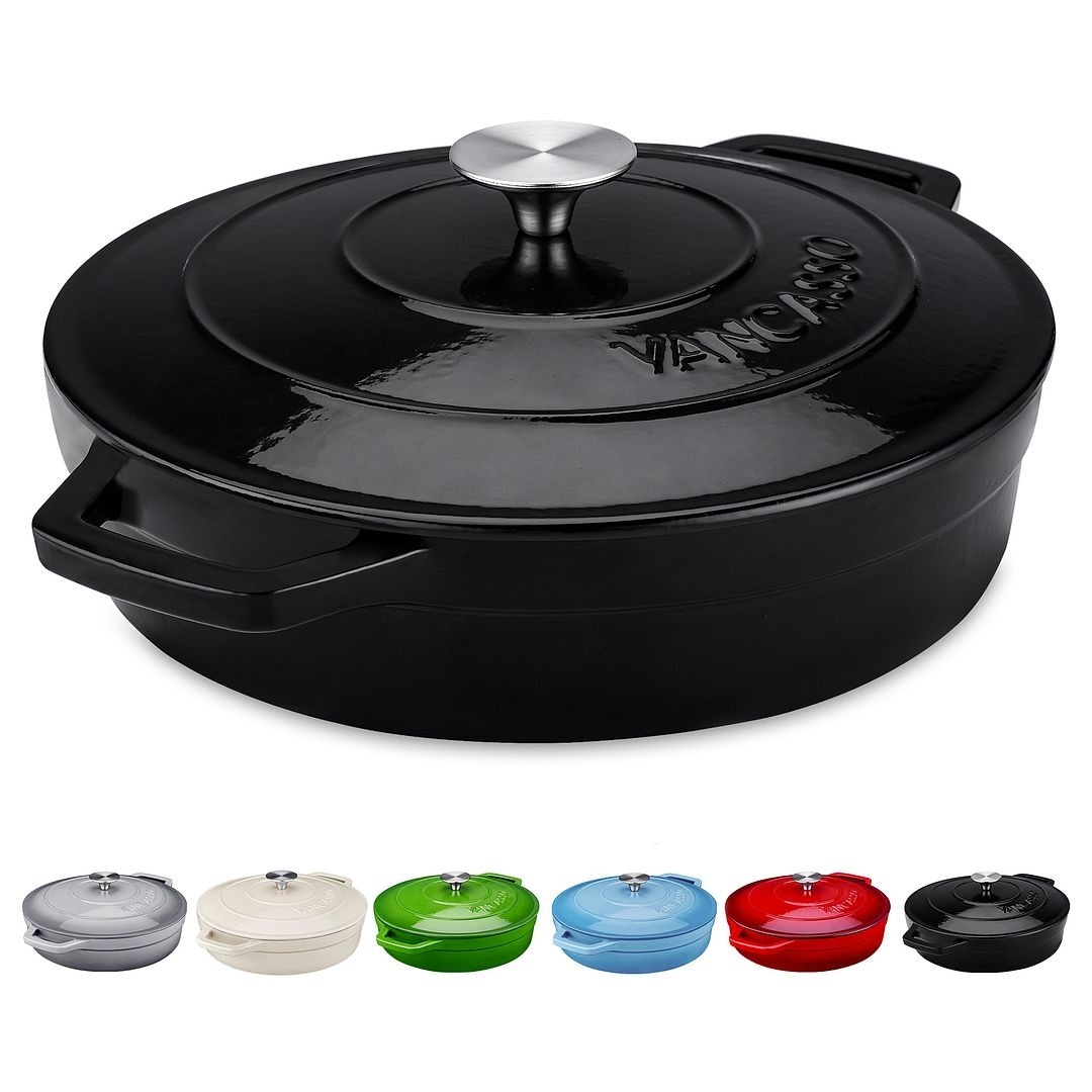 Electric Skillet by Cucina Pro - 18/10 Stainless Steel, Non Stick Interior, with Glass Lid, 12 Round