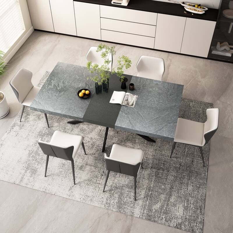 Retro Rectangular Stretch Dining Table with Cross Iron Base