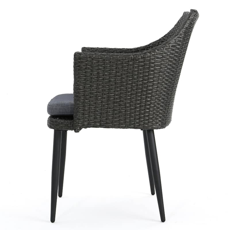 Kenny Outdoor Accent Chair Set of 2, Gray Polyester, PE Rattan, Iron