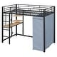 preview thumbnail 63 of 78, Full Size Metal Loft Bed with Workstation Desk, Built-In Shelves, LED Light Strip, Power Outlet & Hanging Wardrobe Storage