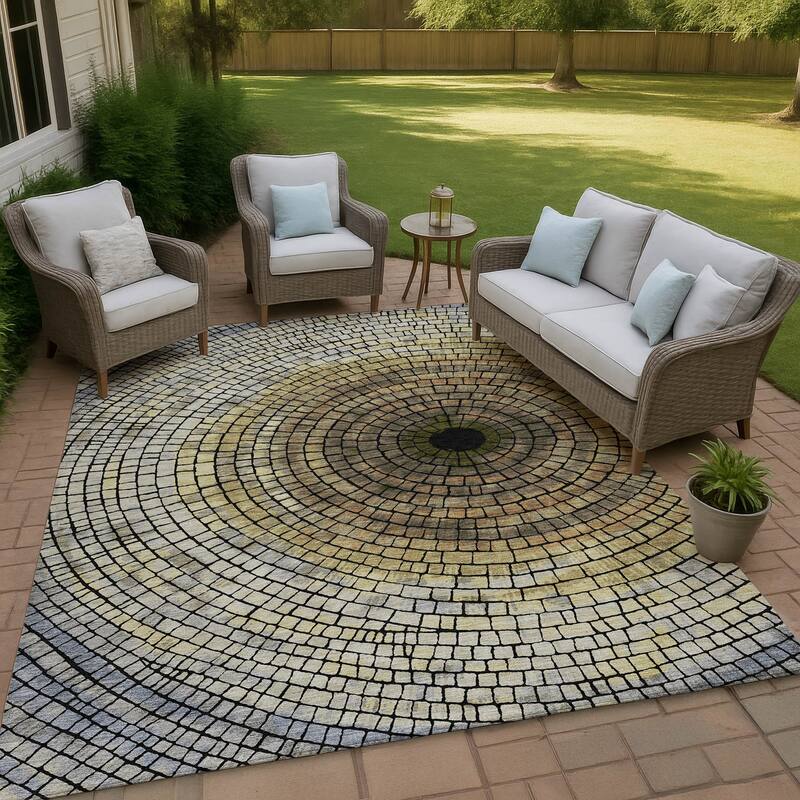 Machine Washable Indoor/ Outdoor Mosaic Rome Chantille Rug - Gold - 10' x 14'