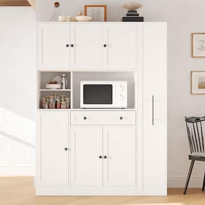 TOPMAX 52.8x17.7x70" Traditional Freestanding Buffet with Hutch - Large Kitchen Pantry, Pull - Out Side Cabinet,