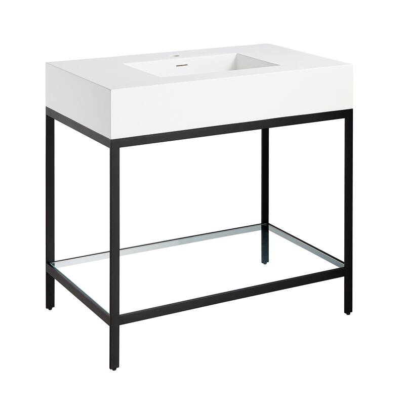 ANZZI Ventura 36 in. Console Sink with Matte White Counter Top - Matte Black