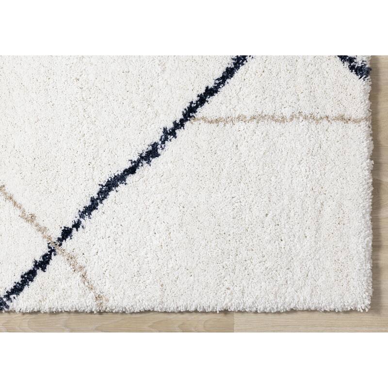 Shiloh Collection - White Blue Taupe Simple Super Soft Thick Area Rug