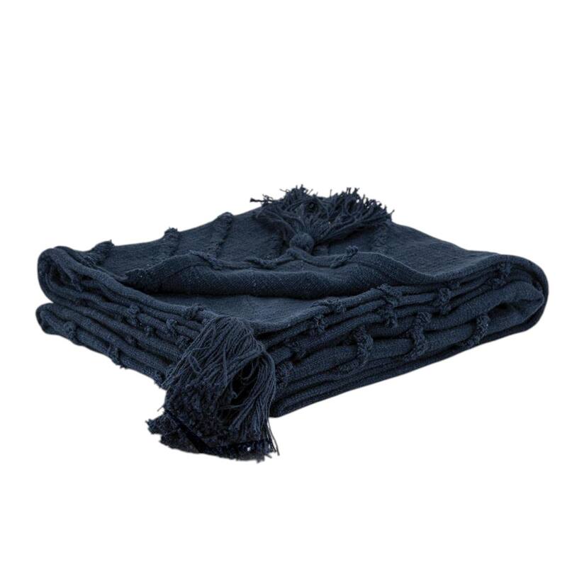 HomeRoots 50" X 60" Blue Cotton Woven Geometric Throw Blanket with Tassels
