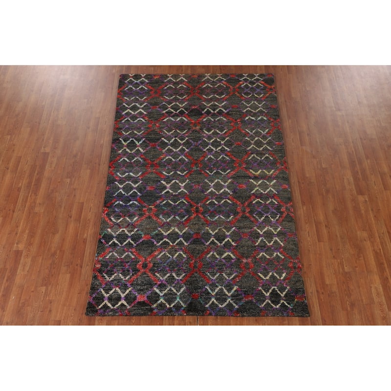 All-Over Trellis Moroccan Indian Area Rug Handmade Jute Carpet - 5'6"x 8'7"